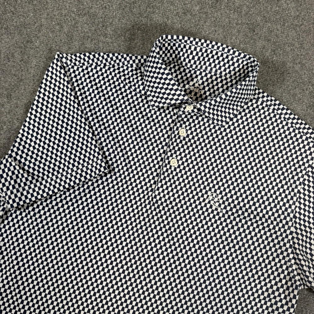 Rhoback Polo Shirt Men Small Blue Golf Geometric Check Pattern Performance Dog
